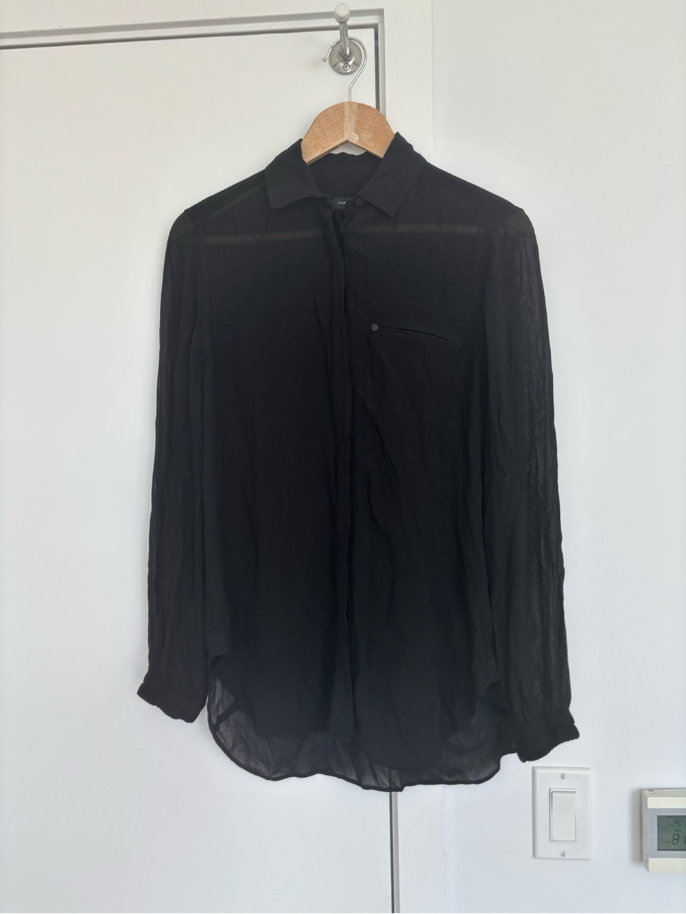 Rag & Bone Sheer Viscose Button-Down Shirt | Size XS Petite | Black
